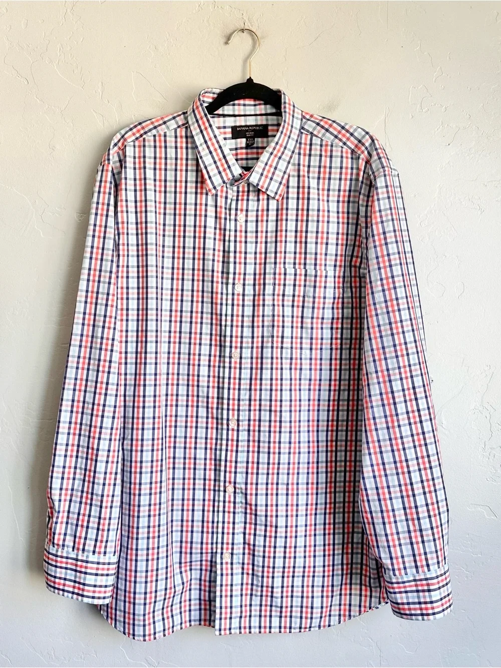 Banana Republic Men’s Non Iron Slim Fit Button Up Preppy Plaid Shirt Size XXL